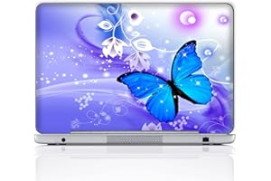 Meffort Inc 14 Inch Laptop Notebook Skin Sticker Cover Art Decal (Free wrist pad) - Blue Purple Butterfly