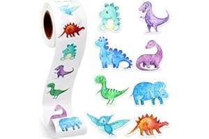 LXONTSG Pegatinas de Dinosaurios, 500pcs Rollo De Pegatinas De Dinosaurio, Dinosaurio Pegatina Redonda, Dinosaurio Pegatinas de Recompensa, Pegatinas de Animales Dinosaurios, Dino Stickers