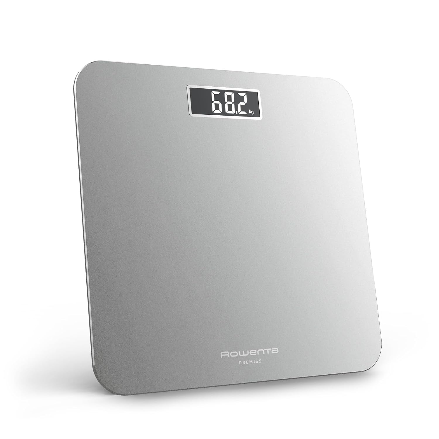 Rowenta - Premiss 2.0 Personenweegschaal LCD-display - batterijen inbegrepen - zilver | Nauwkeurige personenweegschaal tot 160 kg, ultraplat design 2,2 cm, plaat van gehard glas, automatische ontsteking