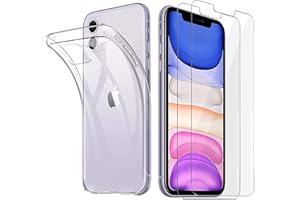 iLiebe Hülle kompatibel mit iPhone 11 Handyhülle, und Panzerglas Set, [1 Hülle + 2 Panzerglas] Schutzfolie Glas 9H Folie TPU Silikon Case Cover Tasche Schale Weiche Transparent Crystal für iPhone 11
