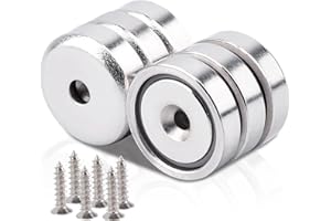 SWIHORAB Neodym Magnete Extra Stark, 16mm 8KG Kraft Scheiben Magnete mit Kapsel, Magnete Stark Topfmagnet mit Loch, Senkkopf-Topfmagnet mit Schrauben und Stahlkissen für Küchen, 6Stück