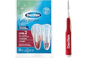 ‎DENTEK DenTek Stk. Dentek Easy Brush Interdental-Bürsten, ISO/Größe 2, fein - für enge Zahnzwischenräume, mit Minzgeschmack & hygienischer Schutzkappe Red 12 Stück (1er Pack)