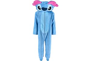 Disney Stitch Pijamas para Niñas, Pijama de Una Pieza Capucha en 3D Diseño Polar Suave, Regalo para Niñas y Adolescentes, Tallas 6 a 12 Años
