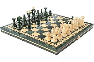 Chess and games shop Muba Magnifique jeu d'échecs en bois fabriqué à la main avec planche en bois et pièces d'échecs fabriquées à la main - Idée cadeau (32 cm) - Vert, 12.5po (32 cm) GREEN
