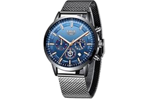 LIGE Moda Hombres Relojes Negocios Impermeable Cuarzo Hombre Reloj Fase Lunar Negro Acero Inoxidable Malla Correa Relojes