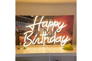 HFHUNGKEONG Happy Birthday Neonschild Banner LED dimmbar Nachtlicht für Zimmer Schlafzimmer Wohnheim Wanddekoration Neonleuchte Happy Birthday dekorative Lampe für Club Weihnachten Halloween Party 16.5x11in