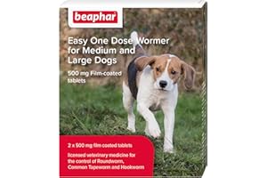 Beaphar - Easy One Dose Worming Tablets For Medium & Large Dogs from 8kg-20kg – Kills Roundworms, Tapeworms & Hookworms - Veterinary medicine – 2 tablet pack