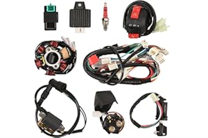 Trkimal Quad Wire Harness Complete Electrics 6 Pole Stator Coil CDI Wiring Harness Solenoid Relay Spark Plug for 4 Stroke ATV 50cc 70cc 90cc 110cc 125cc Pit Quad Dirt Bike Buggy Go Kart