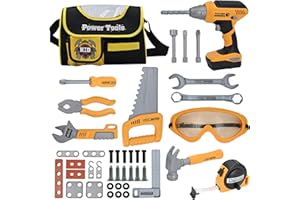 Hyrenee Tool 37 attrezzi da lavoro giocattolo per bambini, con trapano, imitazione, gioco educativo di compleanno, regalo di Natale per bambini, 3-7 anni