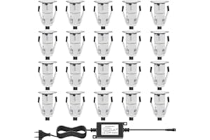 CHNXU Lot de 20 Lampe de Spot LED Mini Ø18mm Eclairage encastré Inox pour Terrasse Enterré Plafonnier, IP67 Etanche DC12V Lumière Extérieure pour Chemin Escalier Paysage Etape Blanc Chaud