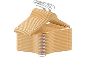 ABHENG Lot de 30 Cintres en Bois, Robustes et Lisses, Cintre en Bois pour Votre Armoire, Crochet pivotant 360°, découpes au Niveau des épaules, antidérapantes, Naturel,AWY0330N