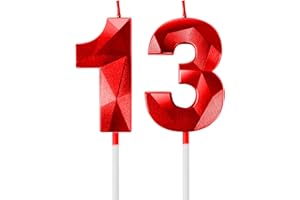 FUNCANDLE 13th Birthday Candles for Cake,Red Number 13 Candle Decorations Birthday Party,3D Design Birthday Candle for Girls Boys 13th Birthday Theme Anniversary Supplie Decorations