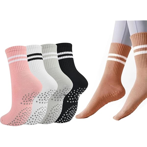 Yoga Pilates Socks Non Slip Socks With Grips For Women, Black Gray (4 Pairs - View #2