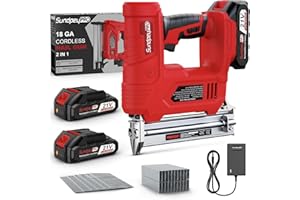 SundpeyPRO 18GA Nail Gun Cordless - Electric Stapler Gun with 600 Nails & 2000 Staples & 2 x 2.0Ah Battery & Charger - 2 in 1 Cordless Brad Nailer for Light-Duty Woodworking
