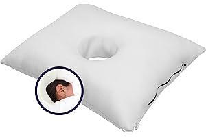 KMINA - Ear Pillow with Hole Side Sleepers, Pillow with Hole for Ear Piercing, Cushion with Hole in the Middle, Ear Piercing Pillow with Hole in Centre, Washable White Ear Hole Pillow - Made in Europe
