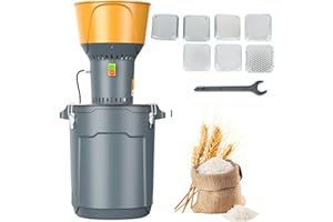 DETODDA Elektrische Getreidemühlen, getreidemühle elektrisch für Getreide Mais Getreide Weizen Futtermittel Mühle Mehlmühle mit 7 Größen Grinder Siebe + 1 Schraubenschlüssel (Gelb, 25L)
