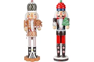 Auluda Figurki dziadka do orzechów, dekoracja bożonarodzeniowa, kolekcja figurek, domek letniskowy, drewno, okazja, ornament, dekoracyjny zestaw prezentowy (głowica do ciasta, 2 sztuki)