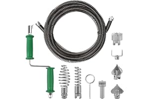 GEBRAZY Furet Deboucheur, 5m Deboucheur Canalisation Diamètre 12mm, Furet Plomberie avec Adaptateurs Manuels et 6 Têtes de Couteau à Outils, Convient aux Eviers de Cuisine et Aux Tuyaux de Salle de Bain