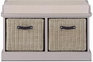 TETBURY FURNITURE Tetbury truffle bench with 2 strong storage baskets and removable cushion seat