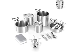 Odoland Camping Cookware Kit, Ceramic Non-Stick Cooking Set with Plates, Bowls, Forks, Knives, Spoons for Camping, Backpacking, Hiking, Picnics