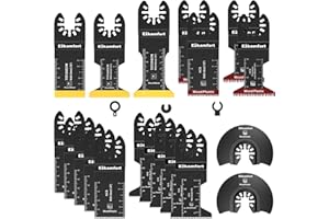 Ezkamfort 22Pcs Multi Tool Blade, Titanium Multitool Blade Kits for Wood Nails, Drywall, Japanese Tooth with Storage Bag, Universal Oscillating Saw Blades Compatible with Ryobi Makita Milwaukee