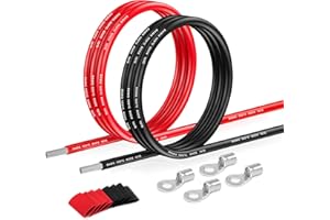 HULUWA Câble électrique en PVC de 8,6mm² - 8 AWG Fil électrique de 6 m (3m noir et 3 m rouge) en cuivre étamé haute température pour panneaux solaires, appareils électroménagers, véhicules, etc.