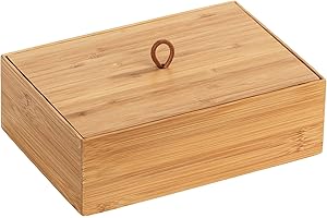 WENKO Box con tapa de bambú Terra L - Caja de almacenaje, cesta para el baño Capacidad: 1.72 l, Bambú, 22 x 7 x 15 cm, natural