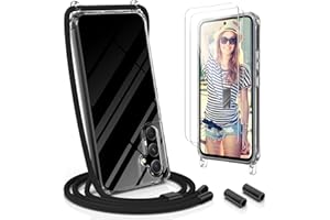 UYMO Funda con Cuerda para Samsung Galaxy A54, Case para Silicona Anti-Caída con Cordón, con 2 Protector de Pantalla,Correa Colgante Ajustable Collar Correa de Cuello Cadena Cordón Cover,Negro