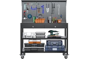 SUPEER Mobil garage, arbetsbänk med pinnbräda, hylla och 2 låsbara verktygslådor – kraftig arbetsbänk i stål, 1 500 x 1 000 x 530 mm, 500 kg max viktkapacitet