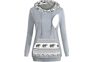 Briskorry Jersey de lactancia para mujer, de invierno, algodón, manga larga, monocolor, cuello alto, dos capas, sudadera con capucha, con bolsillos para embarazo, ropa de maternidad, camiseta de