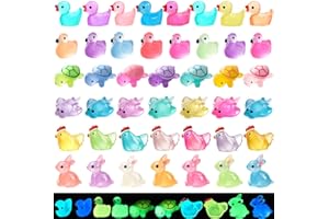 GAREDEKO Mini Resin Animals 50 Pack Mini Ducks Bunnies Flamingos Turtles Rabbits Chicks Sting Ray Tiny Ducks Little Animals Figures Small Plastic Ducks Variety Pack Luminous Statues Valentines Day Gifts Pink