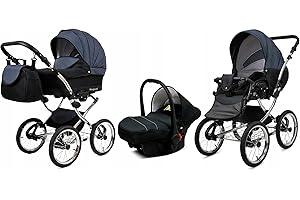 BabyLux® Carrito de Bebé Sistema de Viaje Set 3 en 1 - Margaret Exclusive - incl. Capazo, Silla de Paseo, Silla Coche - Cochecito - con Bolso cambiador, Cubierta para la lluvia, Mosquitera etc.