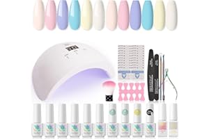 RSTYLE Kit Semipermanente Unghie Professionale, 6 Coloris Macaron Smalto Semipermanente Pastello Set Semipermanente Unghie Completo Uv Led Lampada 36W per Manicure Set 21PCS Bianco Blu
