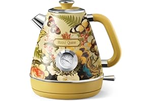 Hazel Quinn Bollitore Elettrico Vintage Con Termometro, Acciaio Inossidabile E Privo Di BPA, Base Cordless A 360 Gradi, Spegnimento Automatico, 1.7 Litri, 2200 Watt - Stampa Floreale