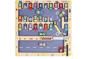 NASHRIO Magnetic Alphabet Maze – Parking Lot and Alphabet Maze Fun Learning Toys for Toddlers 3-4-5 Years Old ， Puzzle Toys for Letter and Color Recognition, Dexterity
