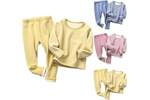 XINYUNZU Mädchen Langarmshirt Gestreift mit Thermohose Kinder Kleidung Set Thermo 2 Teiler Hausanzug Thermounterwäsche Casual Klamotten Fleece Bekleidungssets für 3-10 Jahre Alt