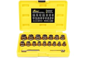 TOPEC 18-Piece Bolt Extractor Set, Rounded Bolt Remover Tool, Impact Bolt & Nut Extractor Set, 3/8" Drive Bolt Extractor Kit, for Removing Stripped, Damaged, Frozen, Rusted, Rounded-Off Bolts & Nuts