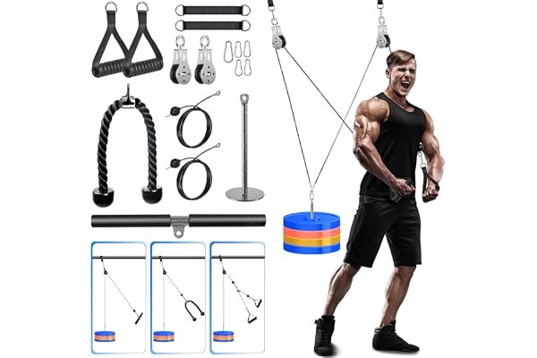 Lyndwin Poulie Musculation, Fitness DIY LAT Pulldown Machine Systeme Maison Musculation Kit avec Double Corde Poignet Poulie Haute et Basse pour Triceps Biceps Curl Dos Epaules de Sport à Domicile