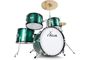 XDrum Junior Pro Kinder Schlagzeug Emerald Green Sparkle - geeignet von 5-9 Jahren - Drumset mit komplettem Zubehör - inkl. Schule - Grün