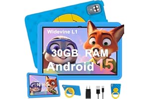 DMOAO Tablet para Niños 10 Pulgadas Android 15 con 30 GB RAM, 5G WiFi 6, Control Parental, 8-Core, 8MP + 5MP, 6000 mAh, Tablet Infantil con Funda Protectora EVA + Soporte 360° Giratorio, Azul