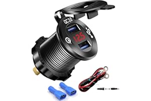 IMESTOU Chargeur USB 12V Aluminium Quick Charge 3.0 Dual USB Phone Charger Socket Waterproof USB Power Outlet with Voltmeter 10A Fuse for 12V/24V Car Boat Marine RV ATV UTV Automotives Electrical Product