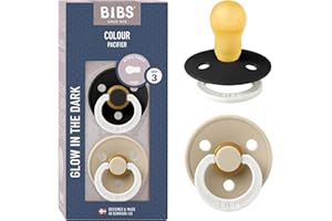 Bibs Smoczki Colour Collection, smoczek z naturalnego kauczuku dla niemowląt, zestaw 2 smoczków bez BPA, wyprodukowano w Danii, 18+ miesięcy (opakowanie 2 szt.), black glow/vanilla glow