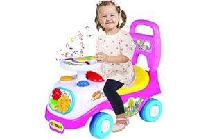 Balakaka 2025 Upgrade Ride On Car with Under Seat Storage, First Steps Toddler Walker Buggy Car with Light and Sound, Colourful Push Car Foot to Floor for Toddler Aged 18-36 Months Pink