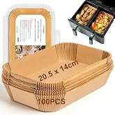 HONYAO Double Air Fryer Paper, 20.5x14cm 100 Pieces Rectangular Baking Paper Accessories Compatible with Cecotec Ninja Cookwi