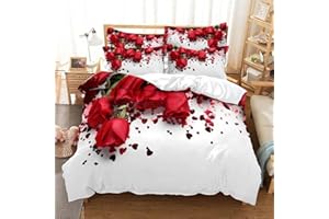 AOXHFNV Set di biancheria da letto con rosa 3D, set da 3 pezzi, con 2 federe (rosso A, 200 x 200 cm)