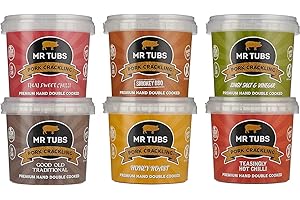 MR TUBS PORK CRACKLING Mr Tubs Mixed Tubs Pack Pork Crackling - Mixed Flavours - Premium Double Hand Cooked - Ideal Low Carb, Keto & Paleo Friendly Snack (Pack of 6)