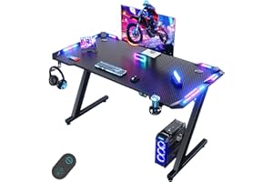 Devoko Bureau Gaming LED 120×60cm,Contrôleur Touché de Lumière par USB, Plusieurs Modes de Changement de lumière,Porte-gobelet et Crochet pour Casque, Bureau Gamer Informatique Ergonomique, Noir