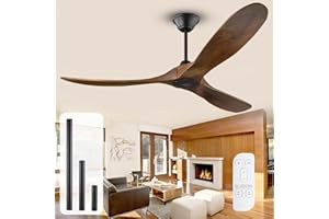 OUENGK Ventilatore Da Soffitto Per Esterno Senza Luce, 132cm Ventilatore Da Soffitto Legno Rustico Con Telecomando, Ventilatoe Da Soffito A 3 Pale In Noce Per Soggiorno Gazebo Portico