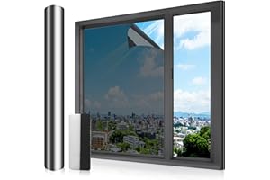 Luluetpue Pellicola per finestra per la privacy per finestre in vetro, protezione dalla luce del sole, protezione UV per interni, pellicola termica riflettente per finestre, nera argento, 60 x 200 cm