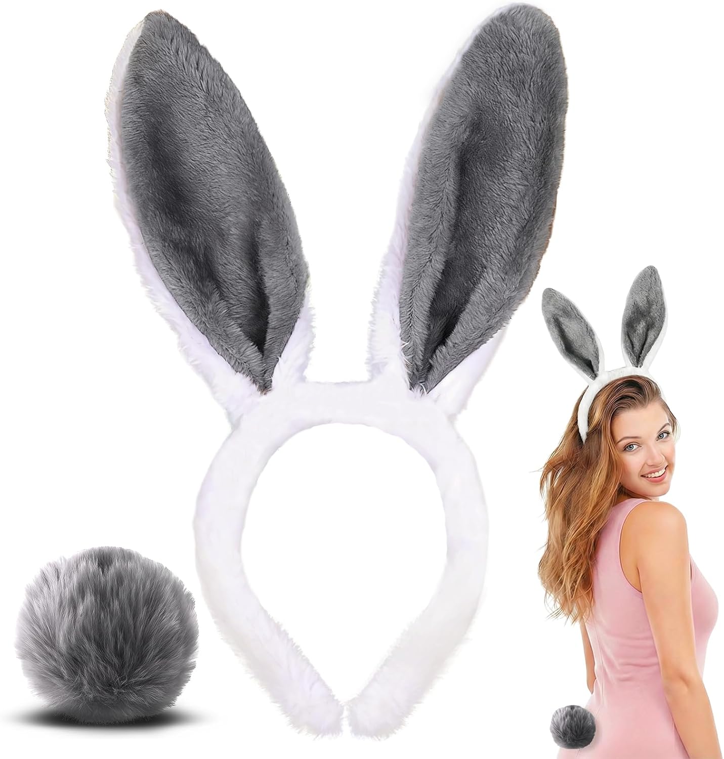 CHONGQILAO Diadema con orejas de conejo, accesorio para disfraz de conejo, diadema para adultos, orejas de conejo, diadema para Pascua, cosplay, fiesta